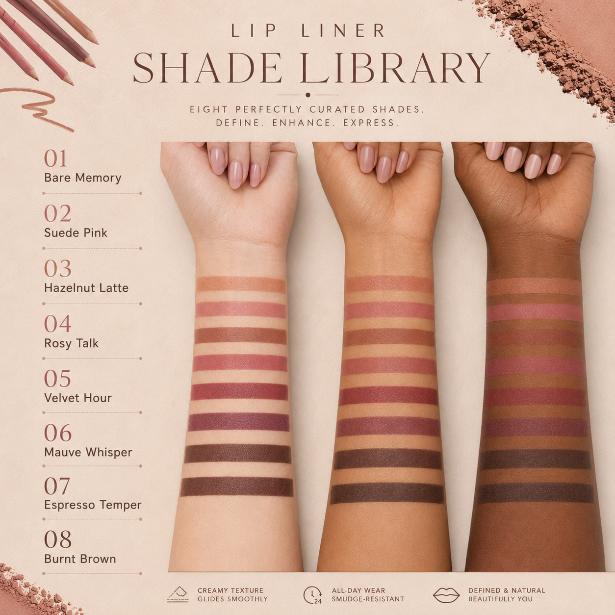 Define your lips—without the dry, scratchy feel.