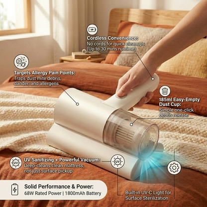 Wireless UV mite-removing vacuum cleaner